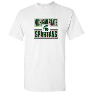 Michigan State University Spartans Hibiscus Pattern Blocks Basic Cotton Short Sleeve T Shirt - White