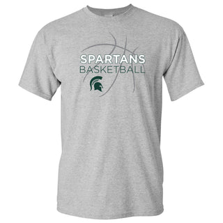 Michigan State University Spartans Basketball Sketch Basic Cotton Short Sleeve T Shirt - Sport Grey