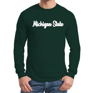 Michigan State University Spartans Basic Script Cotton Long Sleeve T Shirt - Forest