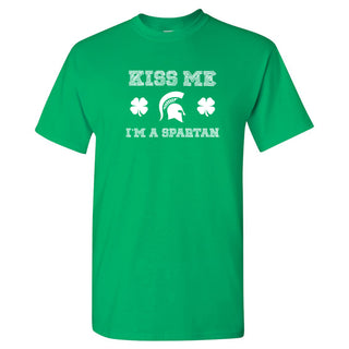 Michigan State University Spartans Kiss Me I'm a Spartan Basic Cotton Short Sleeve T Shirt - Irish Green