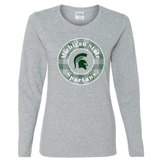 MSU Plaid Circle Womens Long Sleeve - Sport Grey