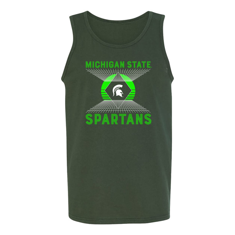 Michigan State Spartans Vaporwave Grid Tank Top - Forest