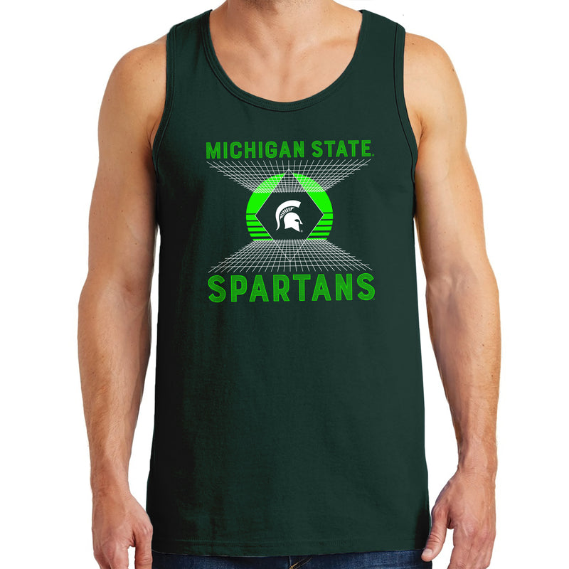 Michigan State Spartans Vaporwave Grid Tank Top - Forest