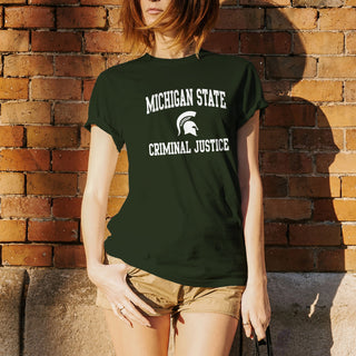 Michigan State University Spartans Arch Logo Criminal Justice Short Sleeve T-Shirt - Forest