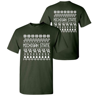 Michigan State University Spartans Holiday Sweater Short Sleeve T-Shirt - Forest