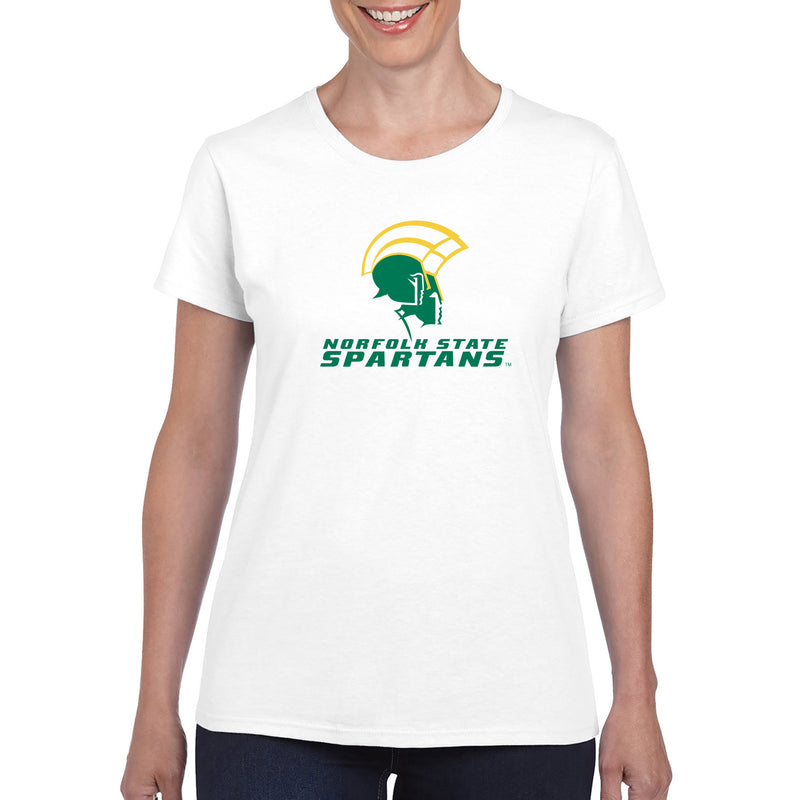 Norfolk State University Spartans Primary Logo Womens Short Sleeve T Shirt - White