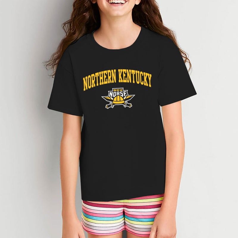 Northern Kentucky University Norse Arch Logo Youth Short Sleeve T Shirt - Black