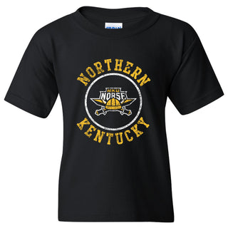 Northern Kentucky University Norse Distressed Circle Logo Youth Short Sleeve T Shirt - Black