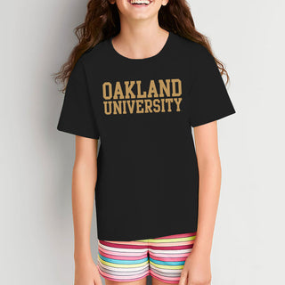 Oakland University Golden Grizzlies Basic Block Short Sleeve Youth T Shirt - Black