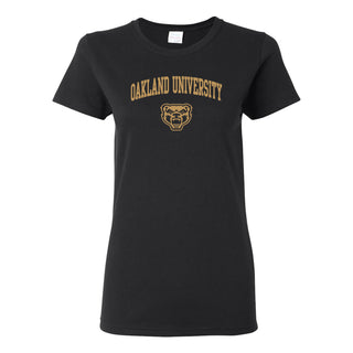 Oakland University Golden Grizzlies Arch Logo Short Sleeve Women's T Shirt - Black