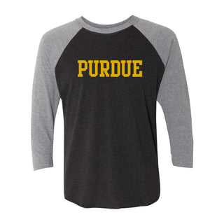 Purdue University Boilermakers Basic Block Next Level Raglan - Vintage Black/Premium Heather