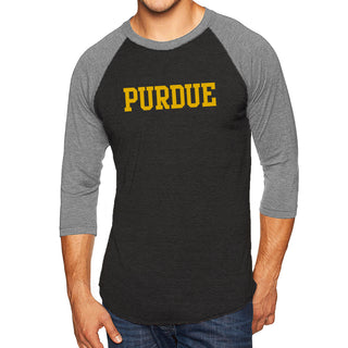 Purdue University Boilermakers Basic Block Next Level Raglan - Vintage Black/Premium Heather