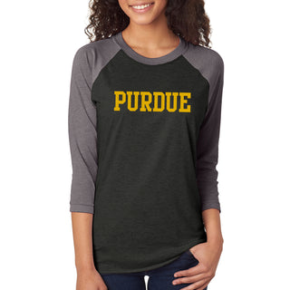 Purdue University Boilermakers Basic Block Next Level Raglan - Vintage Black/Premium Heather