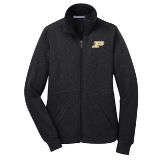 Purdue Boilermakers Primary Logo Ladies Slub Fleece Full-Zip Jacket - Black