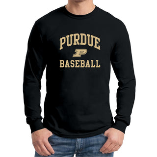 Purdue University Boilermakers Arch Logo Baseball Long Sleeve T Shirt - Black