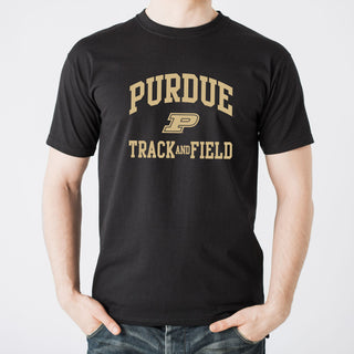 Purdue University Boilermakers Arch Logo Track & Field Short Sleeve T Shirt - Black