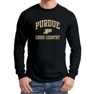 Purdue University Boilermakers Arch Logo Cross Country Long Sleeve T Shirt - Black