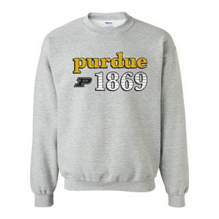 Purdue University Boilermakers Throwback Year Stripe Heavy Blend Crewneck - Sport Grey