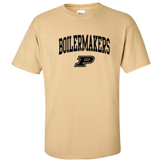 Purdue University Boilermakers Mascot Arch Logo Short Sleeve T Shirt - Vegas Gold