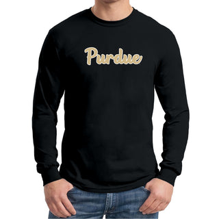 Purdue University Boilermakers Basic Script Cotton Long Sleeve T Shirt - Black