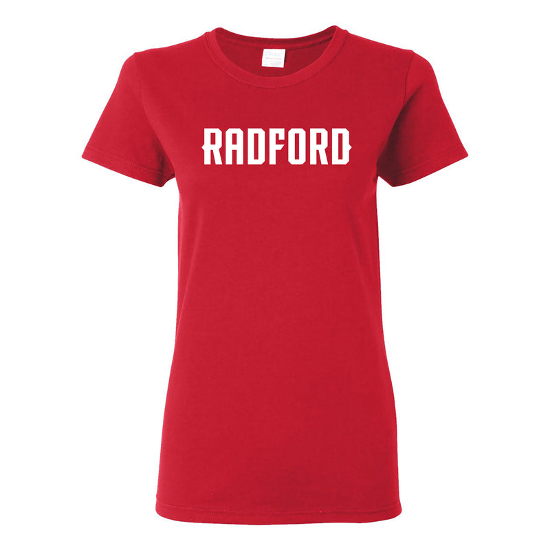 Radford University Highlanders Basic Block Cotton Short Sleeve Womens T Shirt - Red