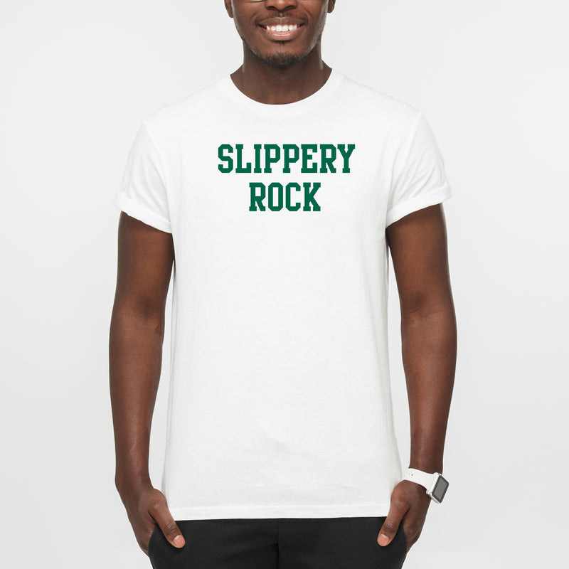 Slippery Rock University The Rock Basic Block Short Sleeve T Shirt - White