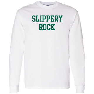 Slippery Rock University The Rock Basic Block Long Sleeve T Shirt - White