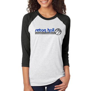 Seton Hall University Pirates Basketball Bubble Next Level Raglan T Shirt - Heather White/Vintage Black