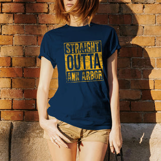 Straight Outta Ann Arbor Michigan Next Level Triblend Short Sleeve T Shirt - Vintage Navy