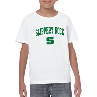 Slippery Rock University The Rock Arch Logo Short Sleeve Youth T Shirt - White