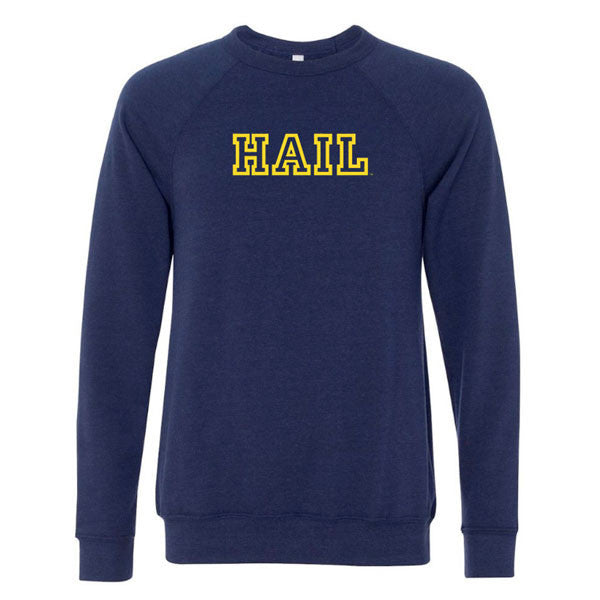 Hail Outline University of Michigan Bella Sponge Fleece Crewneck Sweatshirt - Navy Triblend