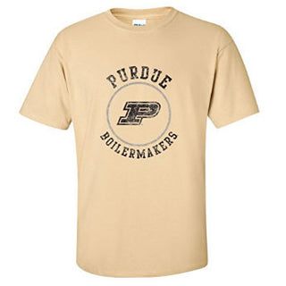 Purdue University Boilermakers Distressed Circle Logo Short Sleeve T Shirt - Vegas Gold