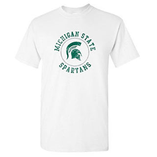 Michigan State University Spartans Distressed Circle Logo Short Sleeve T Shirt - White