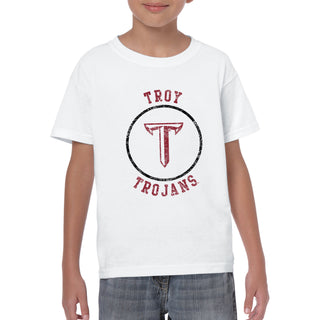 Troy University Trojans Distressed Circle Logo Cotton Youth T-Shirt - White