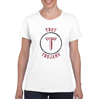 Troy University Trojans Distressed Circle Logo Womens Cotton T-Shirt - White