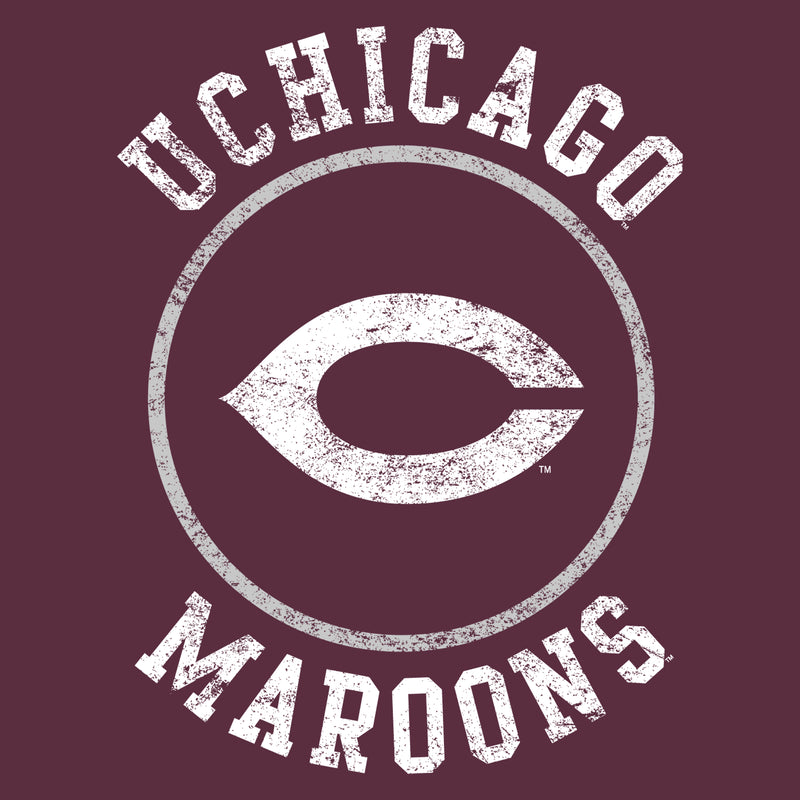 University of Chicago Maroons Distressed Circle Logo Heavy Cotton Short Sleeve Youth T Shirt - Maroon