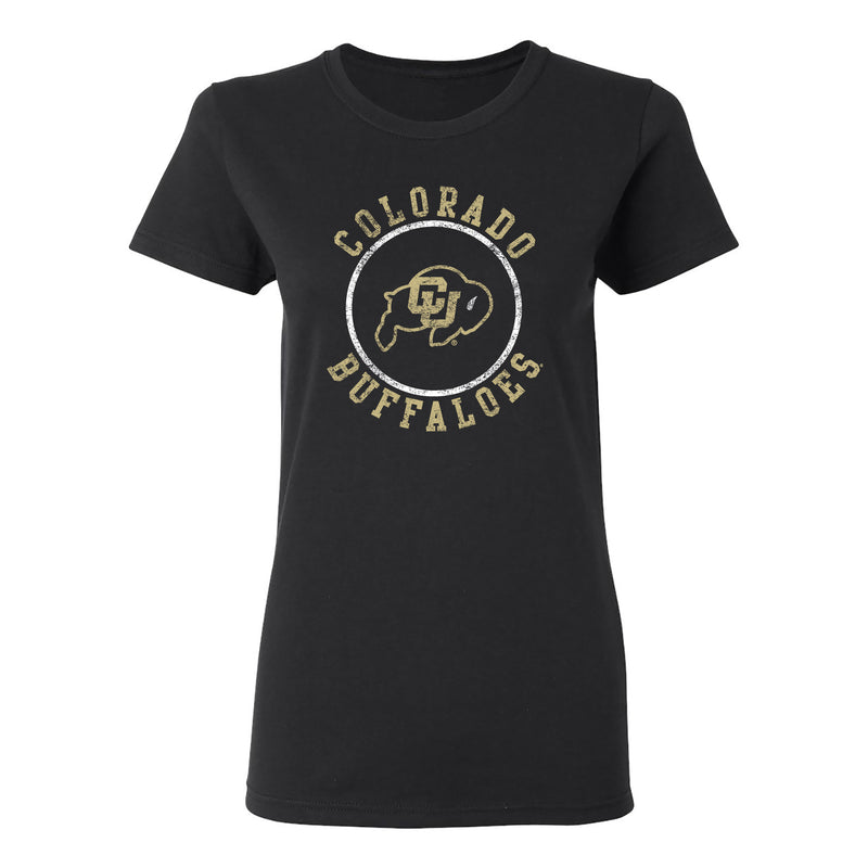 University of Colorado Buffaloes Distressed Circle Logo Women's T Shirt - Black