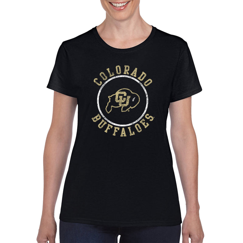 University of Colorado Buffaloes Distressed Circle Logo Women's T Shirt - Black