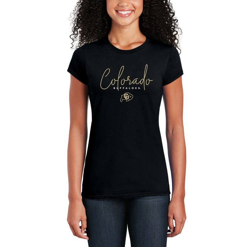 University of Colorado Buffaloes Thin Script Women's T Shirt - Black