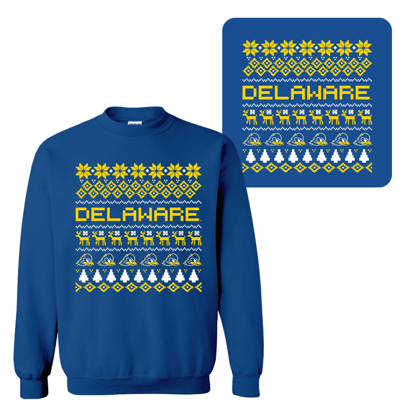 Delaware Blue Hens Holiday Ugly Sweater Crewneck Sweatshirt - Royal