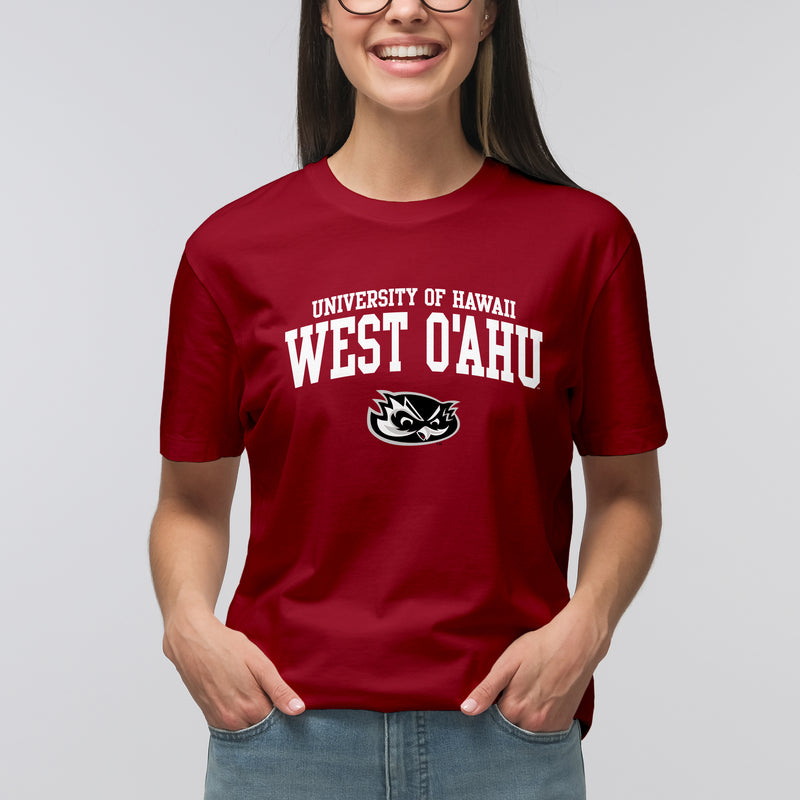 Hawaii West Oahu Pueo Arch Logo T Shirt - Cardinal