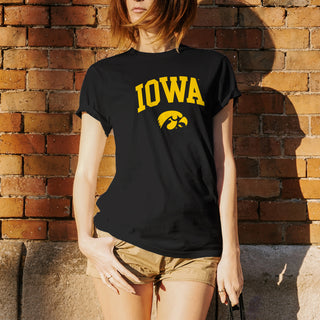 University of Iowa Hawkeyes Arch Logo Cotton Short Sleeve T Shirt - Black