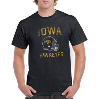 University of Iowa Hawkeyes Faded Football Helmet Basic Cotton Short Sleeve T Shirt - Black