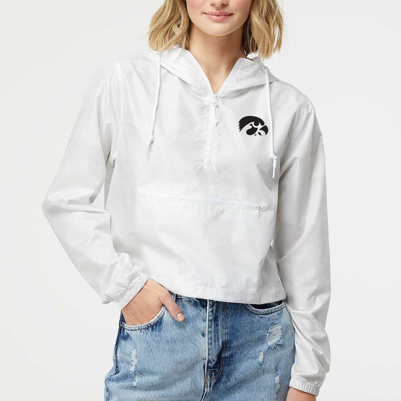 Iowa Primary Logo Womens Lightweight 1/4 Zip Pullover Crop Windbreaker - White Camo