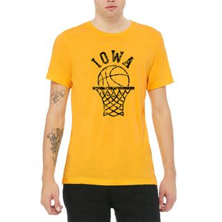 University of Iowa Hawkeyes Retro Bball Hoop Canvas Triblend T Shirt - Yellow Gold Triblend