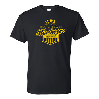 Basketball Shield Iowa Hawkeyes Basic Cotton Short Sleeve T-Shirt - Black