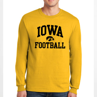 University of Iowa Hawkeyes Arch Logo Football Long Sleeve T Shirt- Gold