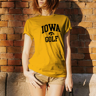 University of Iowa Hawkeyes Arch Logo Golf Short Sleeve T Shirt - Gold