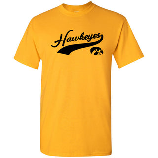 University of Iowa Hawkeyes Baseball Jersey Script Short Sleeve T-Shirt - Gold