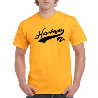 University of Iowa Hawkeyes Baseball Jersey Script Short Sleeve T-Shirt - Gold